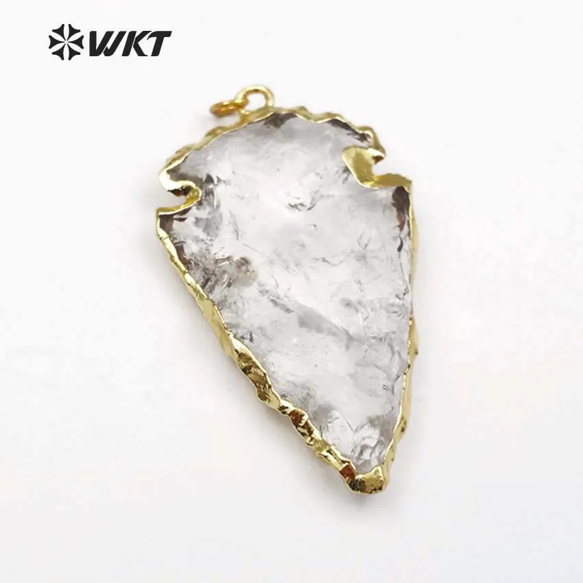 WT-P309 Natural crystal arrowhead arrow head Pendant charm, gold edged crystal Pendant