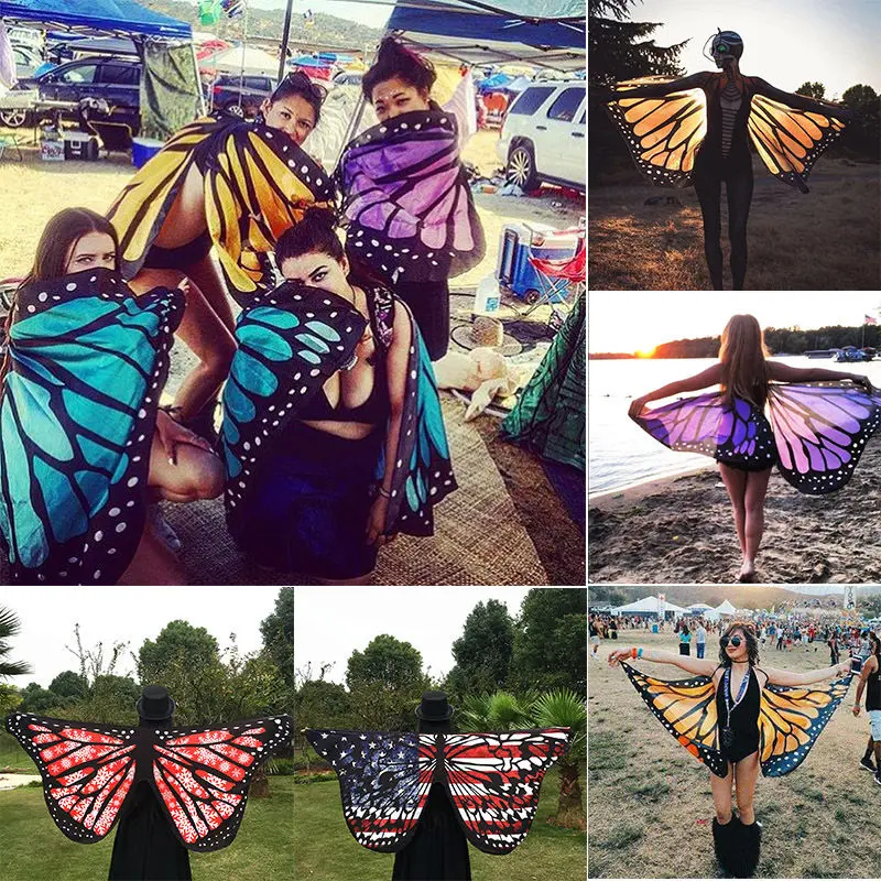 Multi-style Colorful Soft Fabric Butterfly Wings Fairy Cover-Ups Ladies Summer Beach Wrap Costume Accessory