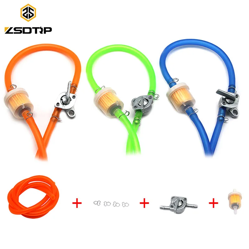 ZSDTRP 6mm Petrol Fuel Tap Valves On/Off Switch + Oil tube+Oil filter Inline Petcock Pit Dirt Quad Bike Motorcycle ATV Scooter