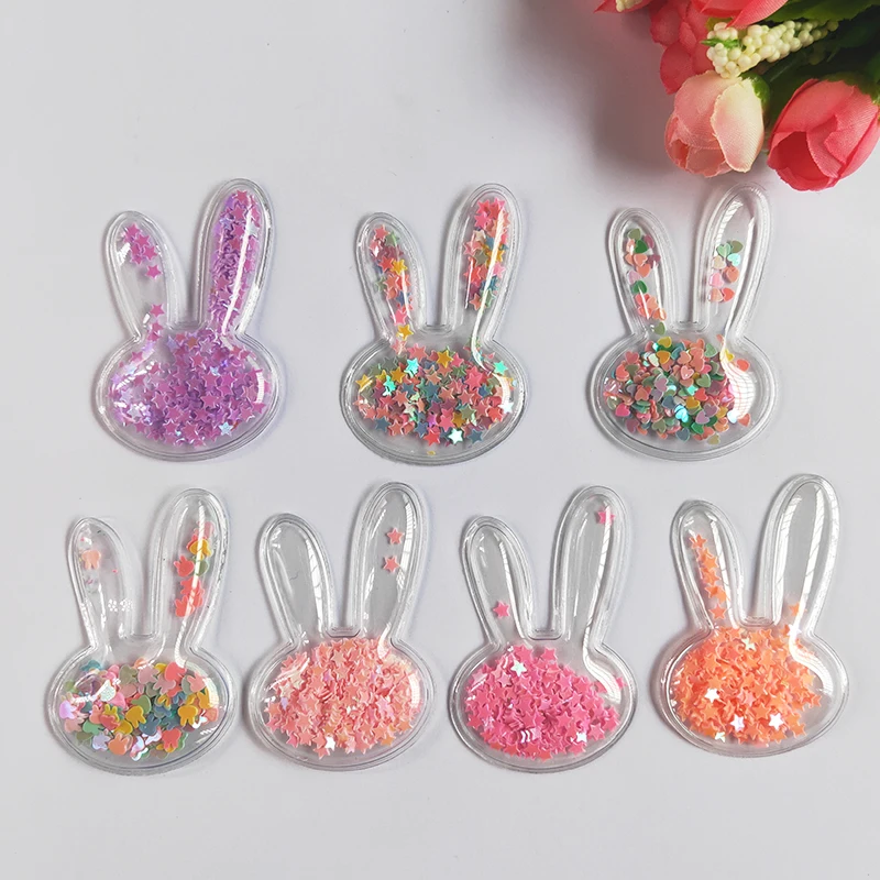 14 шт./лот 4*6 см прозрачная голова кролика с блестящими звездами, плавные нашивки, аппликации для «сделай сам», Детские аксессуары для зажима для волос