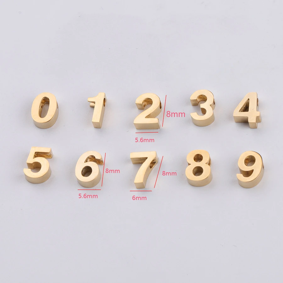 Fnixtar Gold /Steel Color Mirror Polished 1.8mm Hole Stainless Steel Arabic Numerals Number DIY Charm Pendant 8mm 20piece/lot