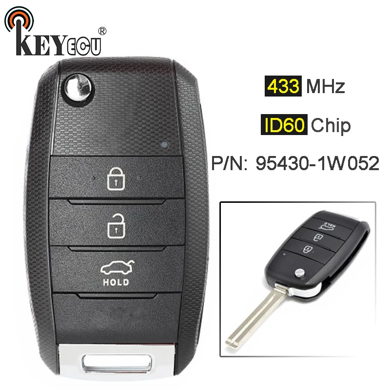 

KEYECU 433MHz ID60 Chip P/N: 95430-1W052 Upgraded Flip Folding 3 Button Remote Car Key Fob for Kia Rio 2011 2012 2013 2014