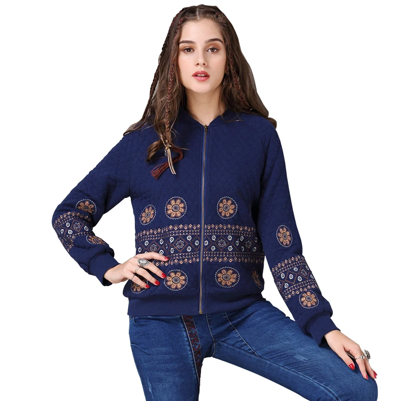 Donne Giacca invernale Yuzi. may Boho New Cotone Cappotti Del Collare Del Basamento Dell'annata Del Ricamo Zipper Addensare Warm Giacche Femminili B9232