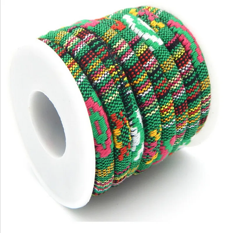 10 Meters Multi Colors Cotton Cord Handmade 6mm Round Fabric Ethnic Rope Textile Wrap Embroider Cords for DIY Bracelets Making