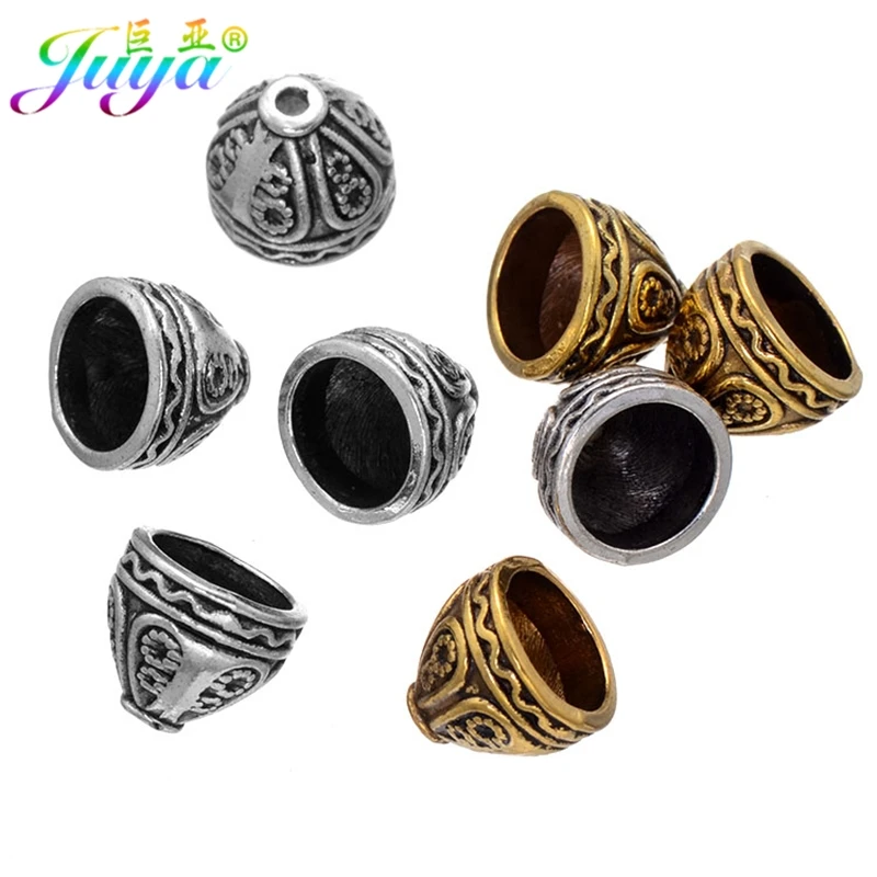 Juya-Antique Gold e Silver Plated Beads Caps, Acessórios para DIY, borlas, brinco, colar, fazer jóias, 30 unid por lote, por atacado