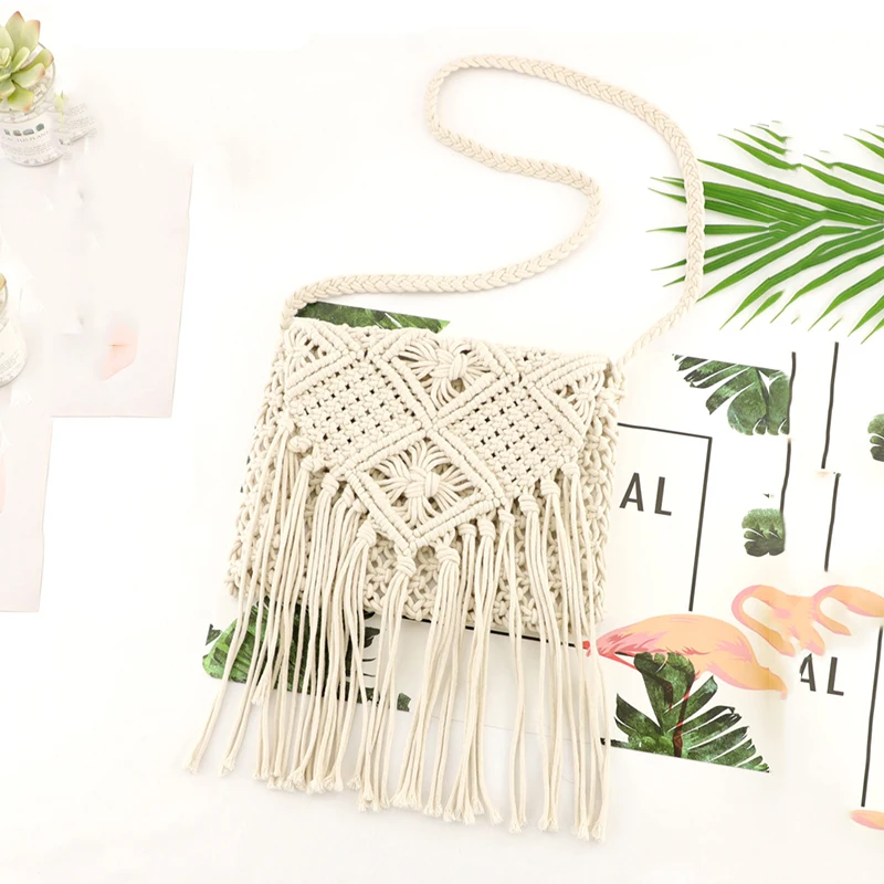 Neue Strohs ack böhmische Quaste Strand tasche Frauen häkeln Fransen Cross body ultraleichte Umhängetasche Frauen kleine Bolsos Feminina – Detail 4