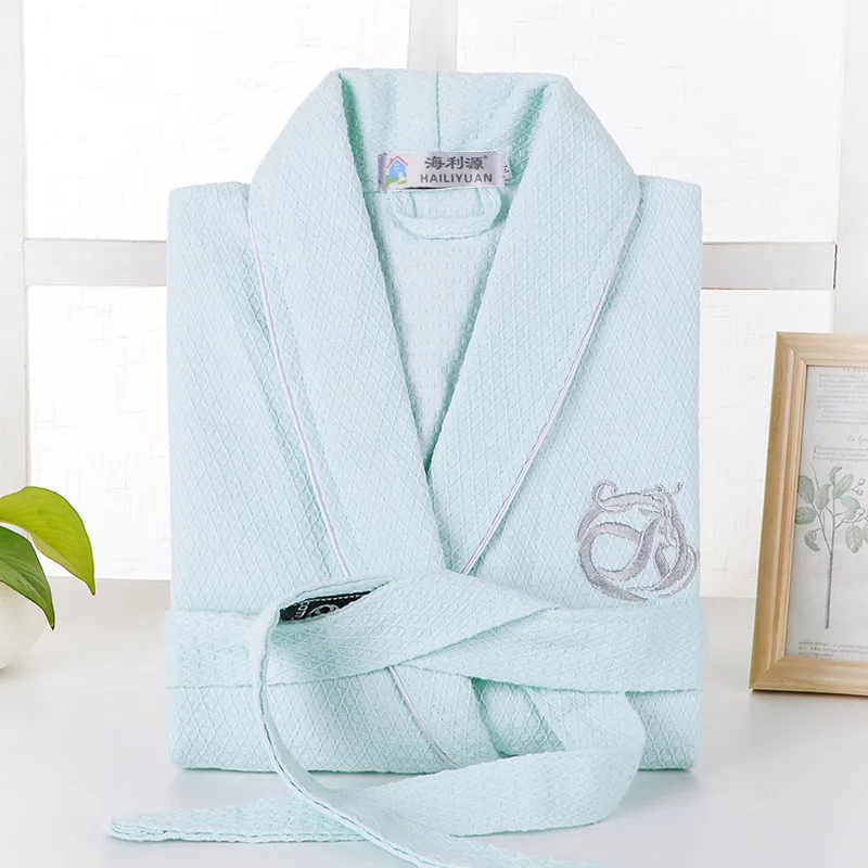 Waffle Bathrobes for Men and Women 100% Cotton Long-Sleeve Sweat-Absorbent Couples Kimono Bath Robes Hotel and SPA Dressing Gown