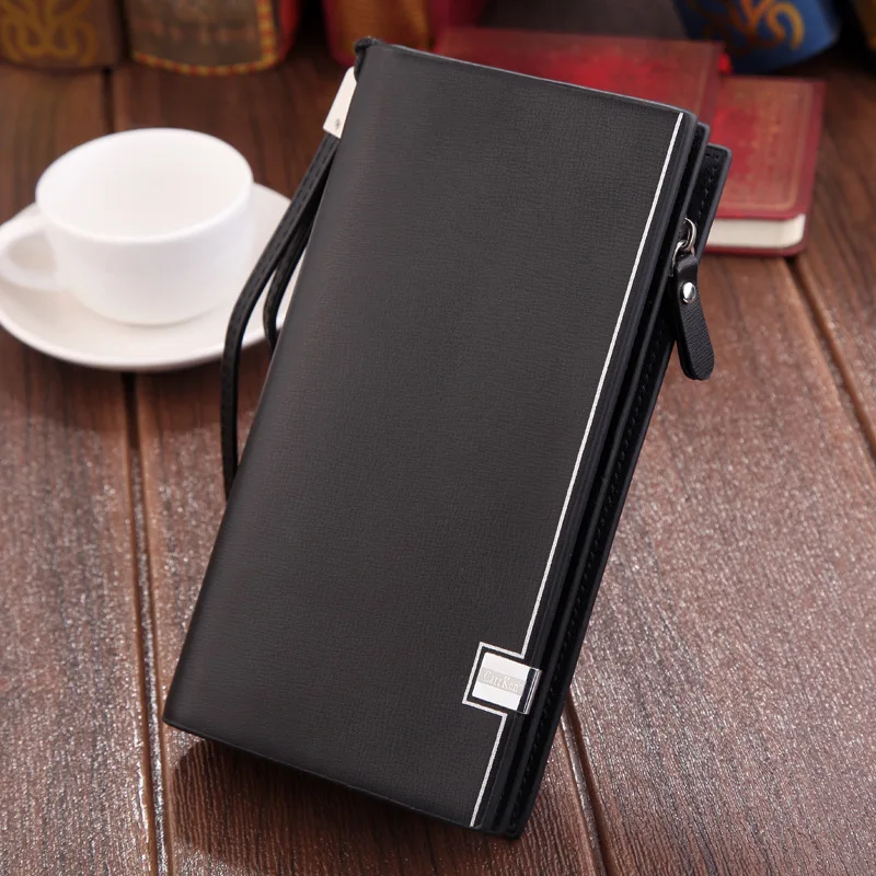 Original Luxury Brand Men\'s Wallet Business Striped Clutch Leather Purse For Male Fashion Man Card Holder With Aipper Phone Bag