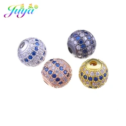 Juya 2 4Pcs/Lot Micro Pave Zircon 10mm Hollow Brass Round Ball Beads For DIY Women Men Needlework Nature Stones Jewelry Making