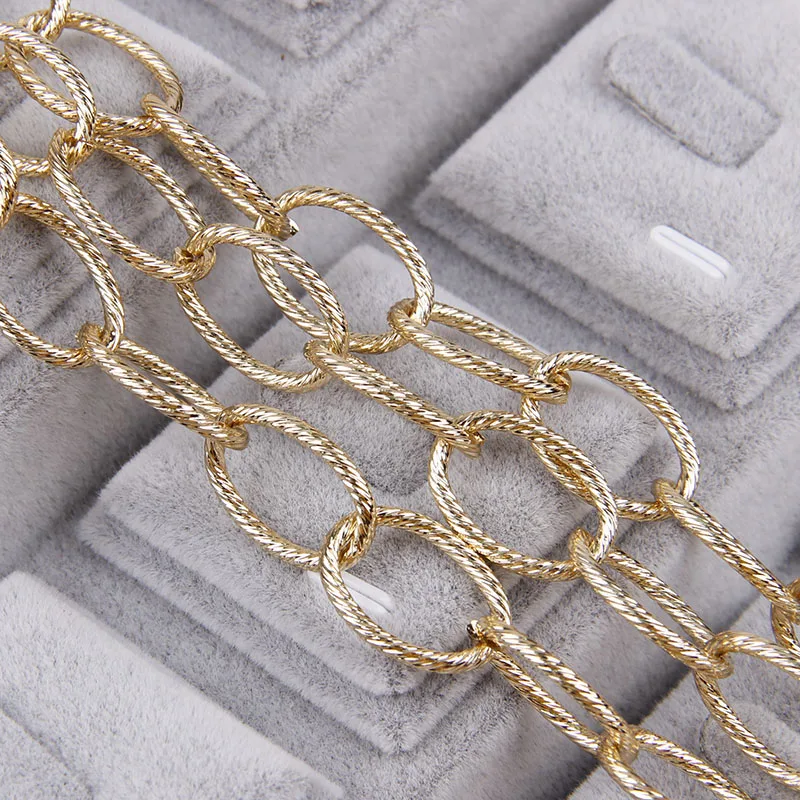

Metal Gold O ShapeTextured Cable Necklace Curb Chains Bulk Fit Bracelets Open Link Chain DIY Jewelry Making Supplies