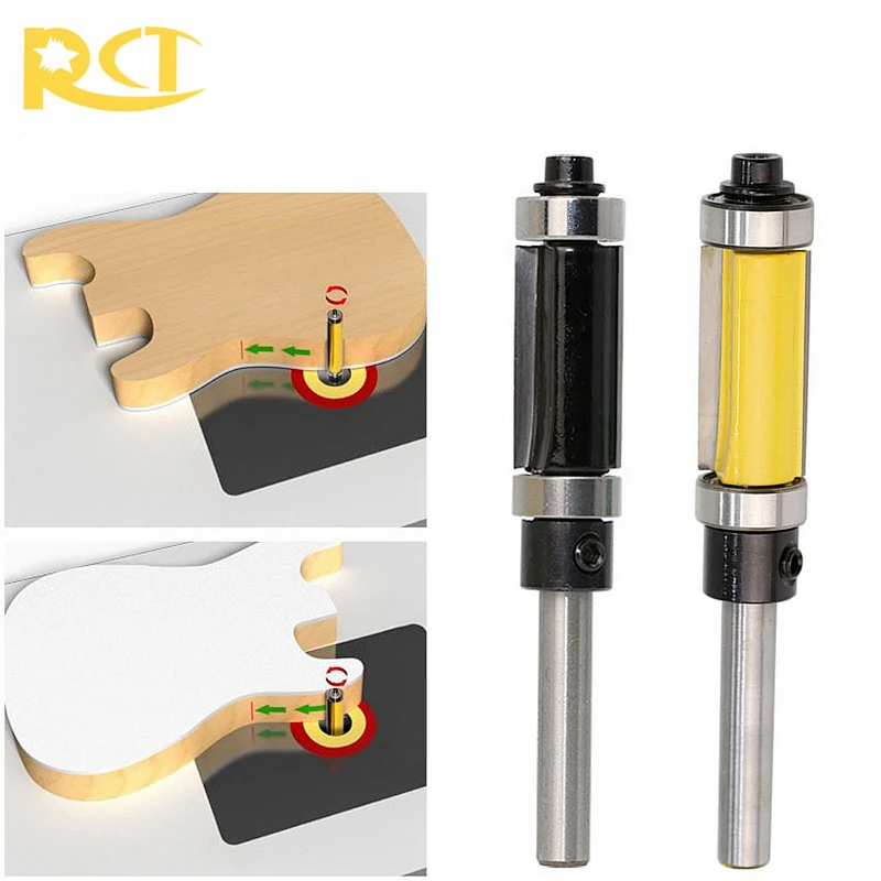 RCT Pattern/Flush Trim Router Bit 1/4'' Shank Top & Bottom Bearing Wood Cutter 1pc For Hardwood Chipboard Woodworking Tools