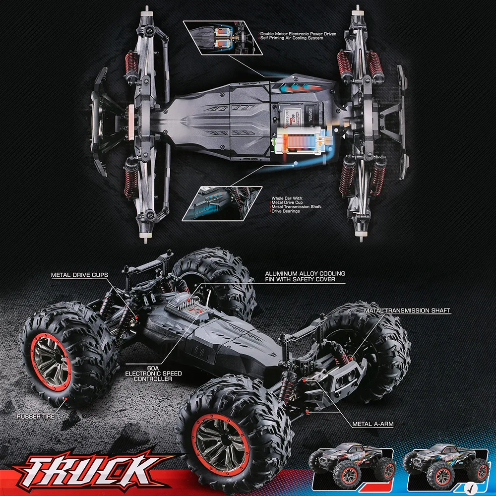 XINLEHONG TOYS 1/10 9125 RC Car 2.4GHz 4WD 46 km/h szybki pilot krótka ciężarówka wodoodporna