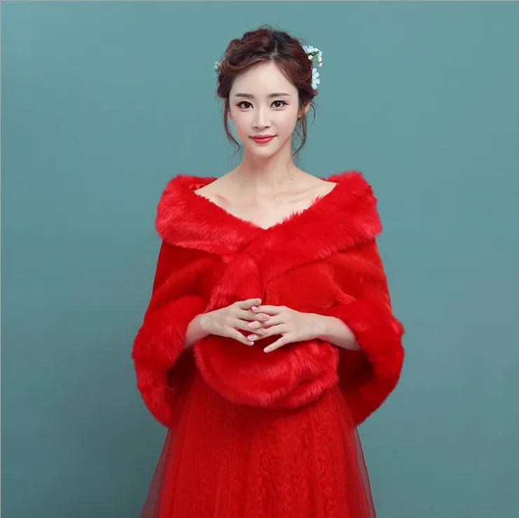 2020 Bolero ผู้หญิงเจ้าสาวงาช้างสีแดงผ้าคลุมไหล่ขนสัตว์ Faux FUR Wrap Bolero งานแต่งงาน Cape ผ้าคลุมไหล่ FUR Cape ฤดูหนาวเจ้าสาวเสื้อคลุม Bolero