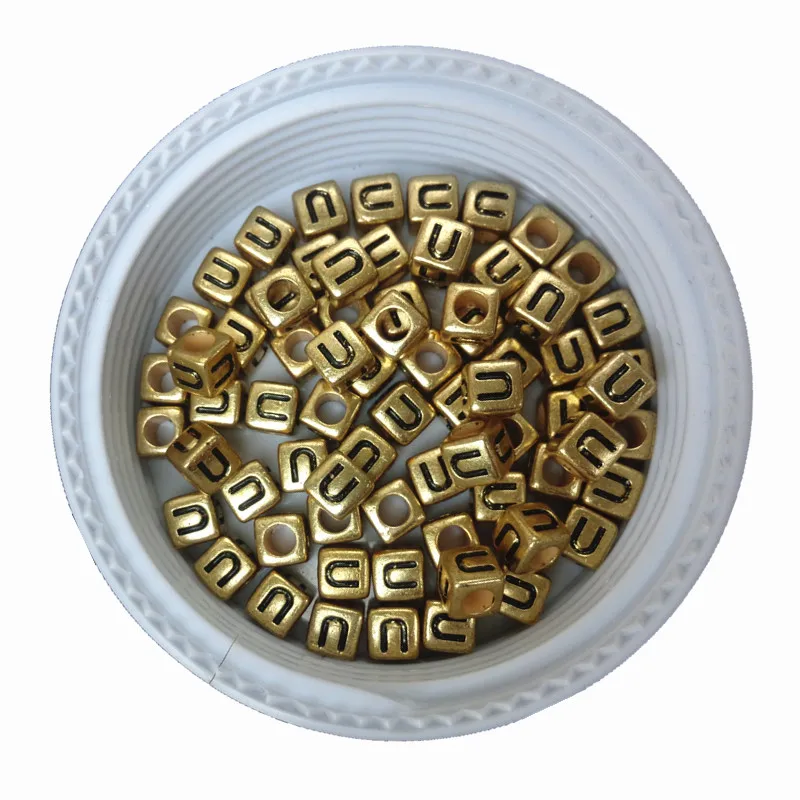 

Wholesale 2600PCS Single Letter U Printing Acrylic Jewelry Beads 6*6MM Cube Plastic Alphabet Plastic Spacers with Big Hole