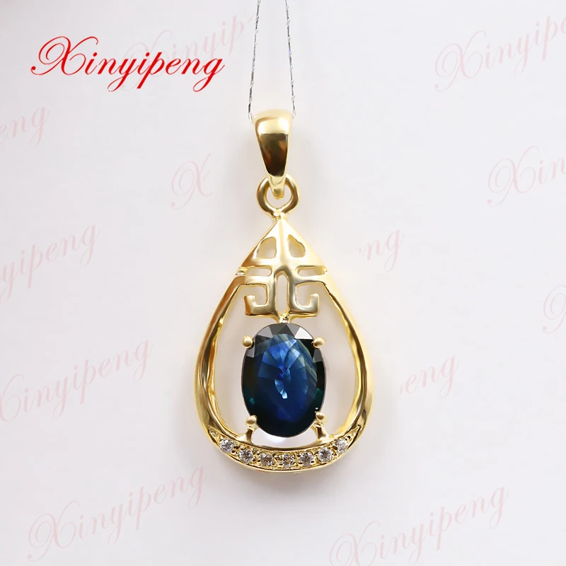 

Xinyipeng18K yellow gold inlaid natural sapphire pendant for women Design is beautiful