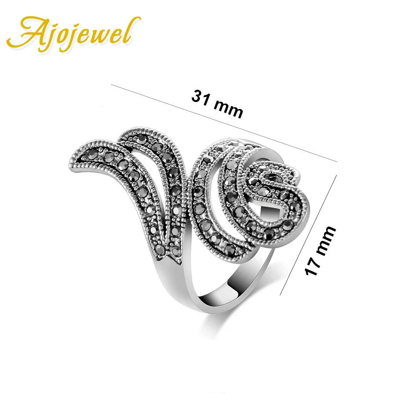 Ajojewel Brand Vintage CZ Wing Design Antique Black Ring Women Fashion Accessories