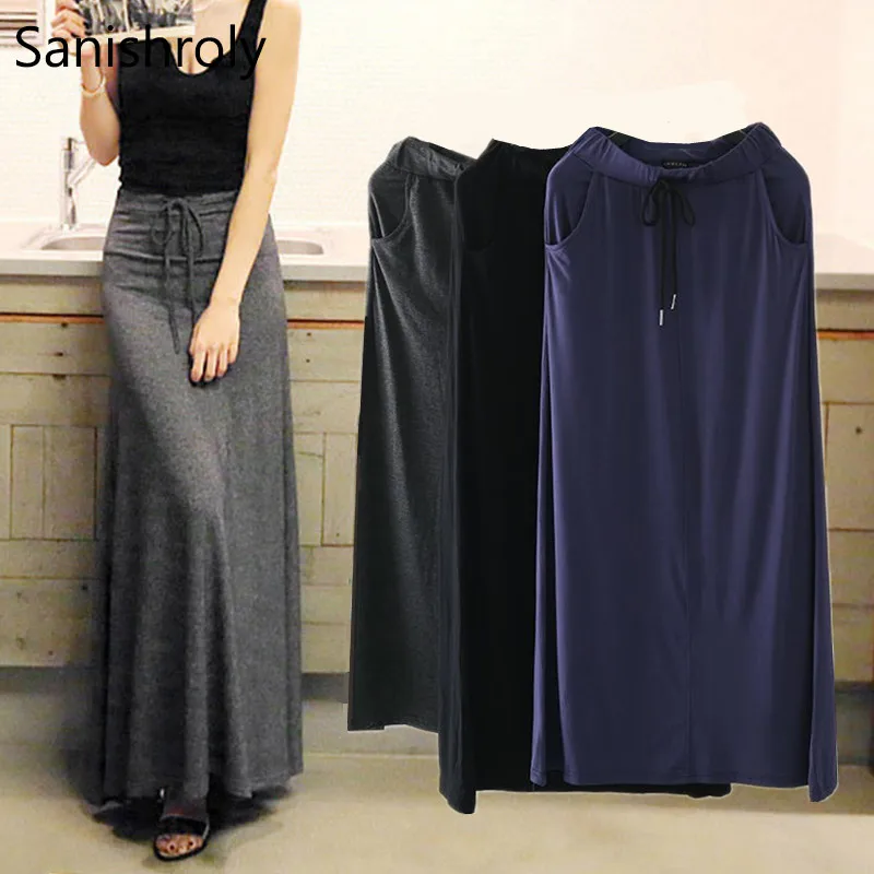 

Sanishroly 2019 Summer Autumn Women Long Skirts Elastic High Waist Modal Skirt Female Big Swing Maxi Skirt Saia Plus Size SE586