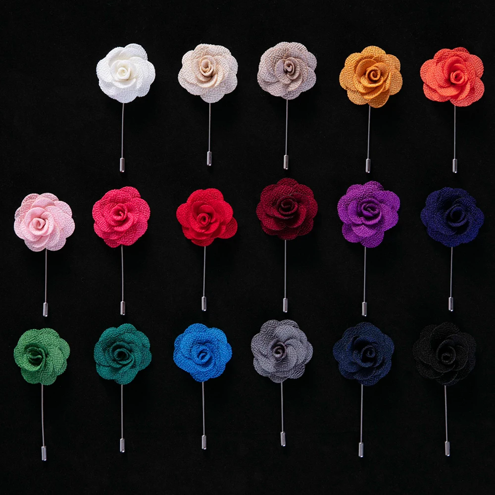 Tailor Smith Soloid Color Flower Lapel Pin Casual Fashion Handmade Suit Boutonniere Stick Brooches High Quality Mens Accessories