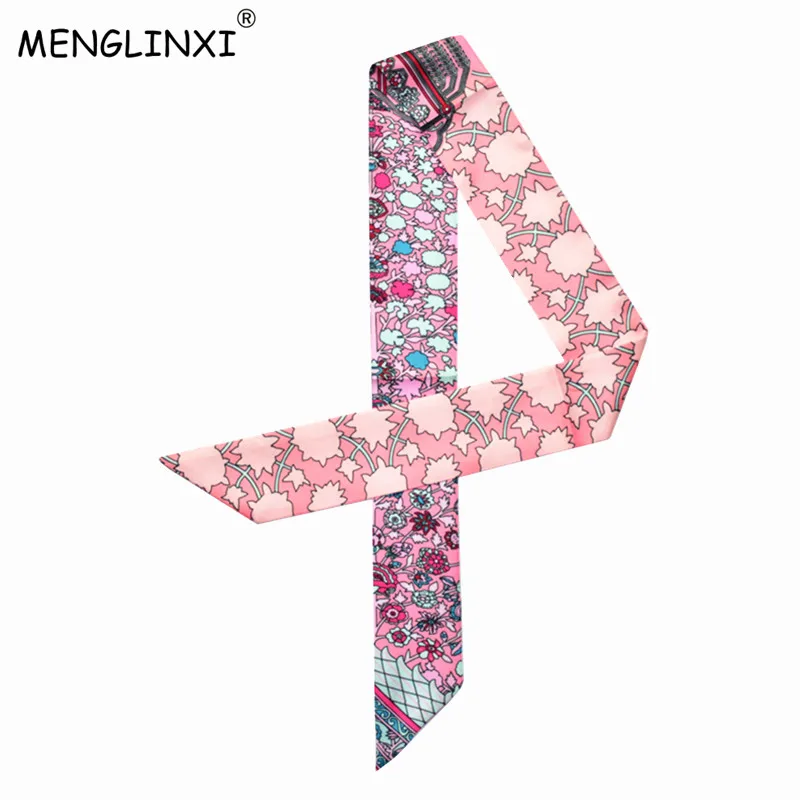 Bag Scarf 2023 New Hot Geometric Print Women Silk Scarf Small Bag Ribbon Female Headband Fashion Head Scarf Long Scarves & Wraps