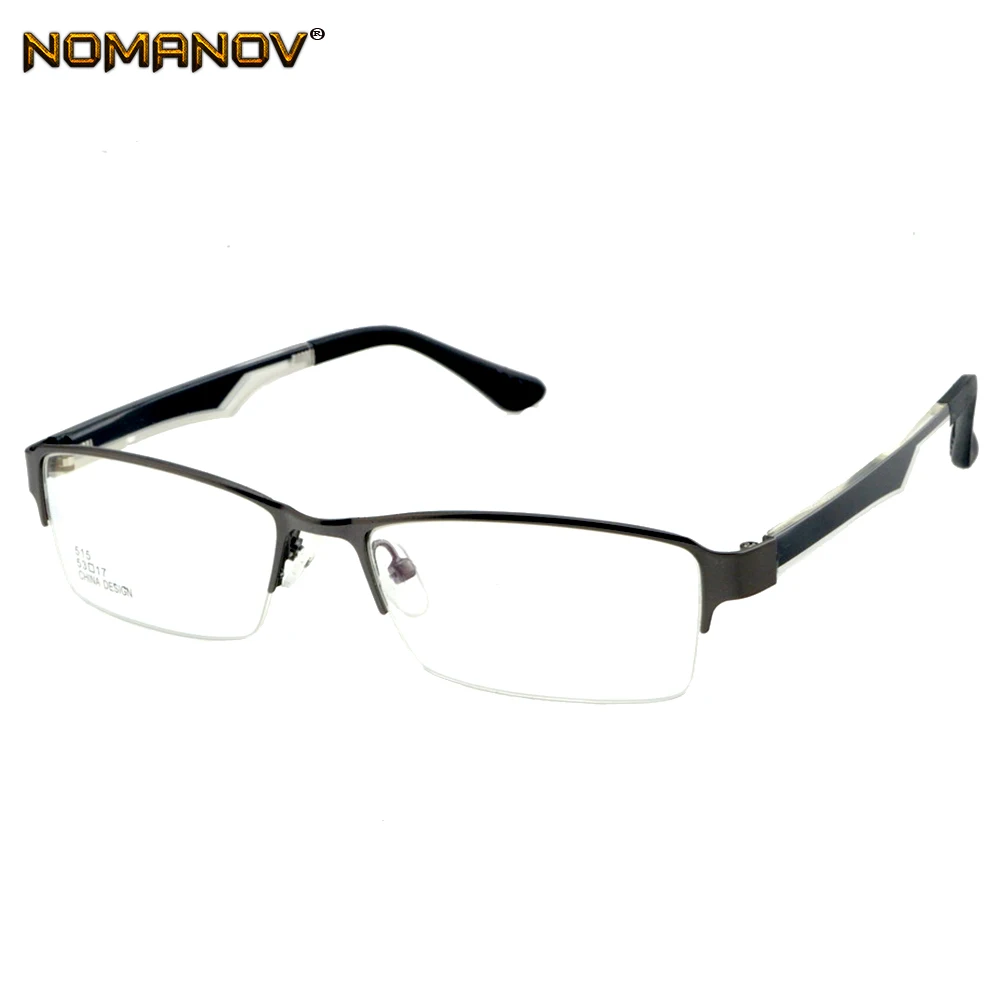 

Nomanov = Half-rim Alloy Frame Eyeglasses Custom Made Prescription Myopia / Reading Optical Or Photochromic Gray / Brown Lenses