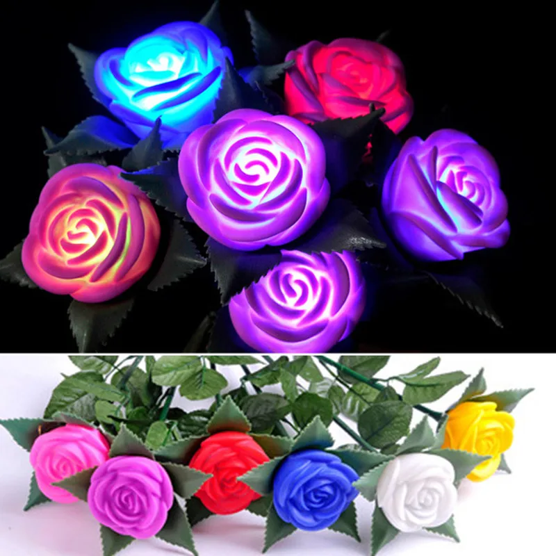 Luminous Toy Glow in the Dark Simulated Rose Nightlight with Branch and Leaves Love Prop Valentine\'s Day Gift for Girl Friend