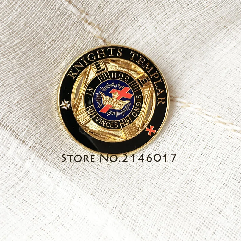 27mm Delux Knight Templar Large Lapel Pin Masonic Free Masons Round Enamel Brooch and Pins Masonry Metal Badge Free Masons Newly