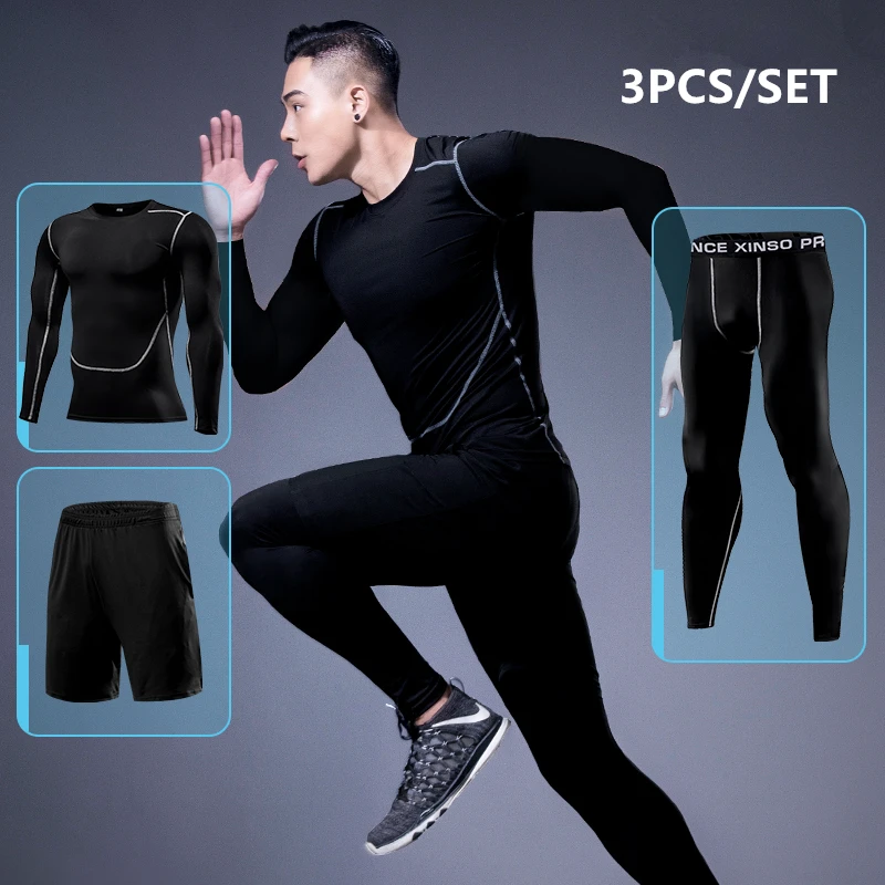 Running Sets Men\'s Compression Sports Suit Gym Fitness Sportswear Quick Dry Basketball Tights Outdoor Jogging Training Underwear