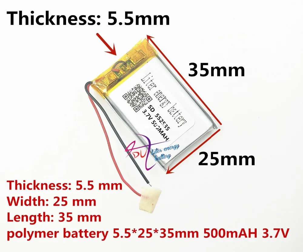 (1 teile/los) Polymer lithium-ionen batterie 500 MAH 3,7 V, 552535 CE FCC ROHS MSDS qualität zertifizierung