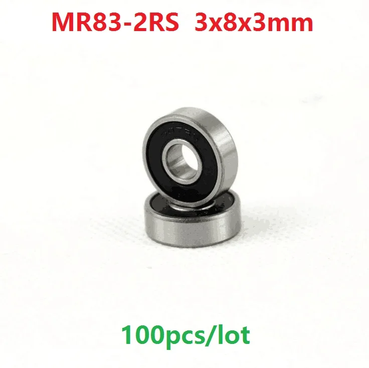 100pcs/lot MR83RS MR83-2RS MR83 RS 2RS 3x8x3 mm Rubber sealed bearing Miniature deep groove Ball Bearing  3*8*3mm