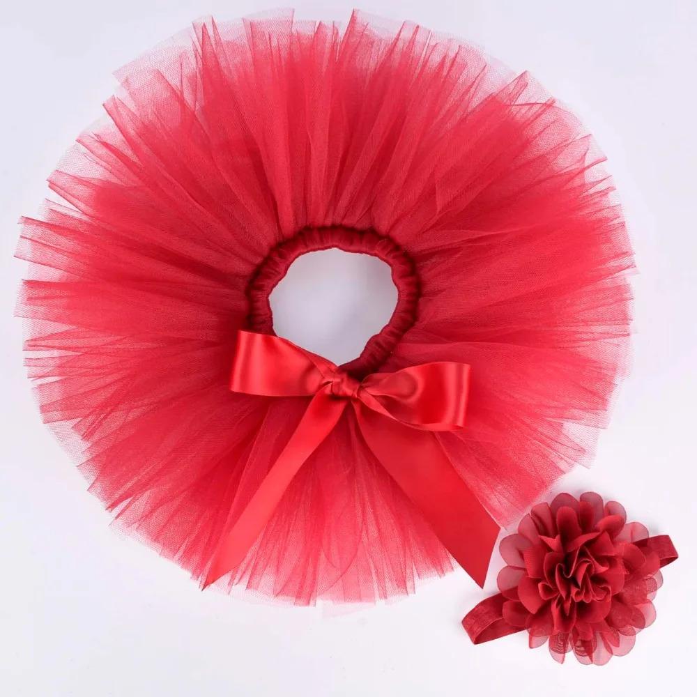 Maroon Baby Girls Fluffy Tutu Skirt & Headband Set Newborn Photo Prop Costume Infant Birthday Tulle Tutus Outfit  For 0-12M