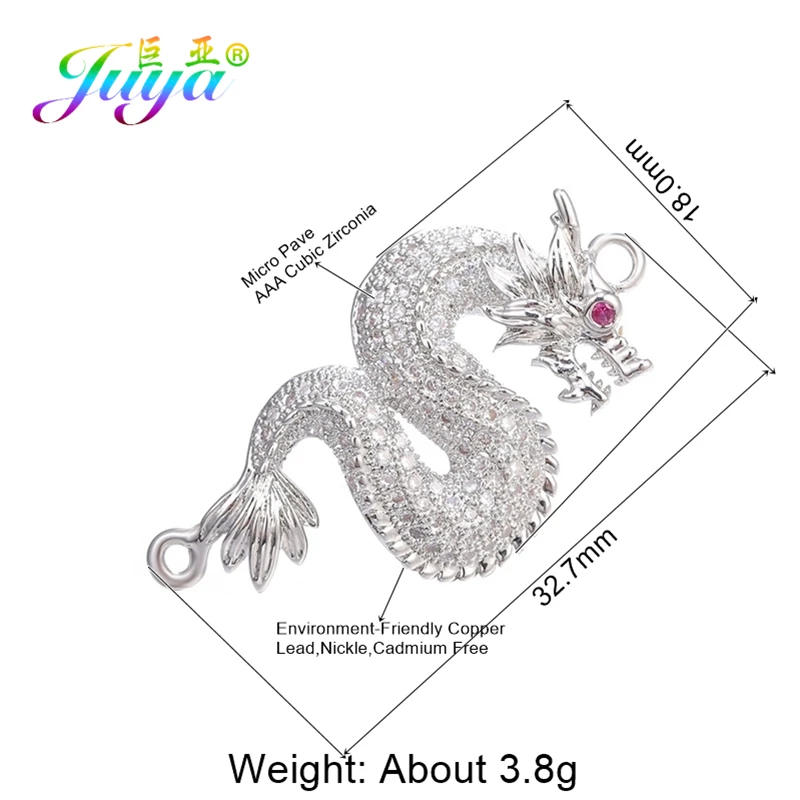 Juya DIY Talisman Jewelry Accessories Micro Pave Zircon Dragon Snake Hamsa Connectors For Women Men Needlework Jewelry Making