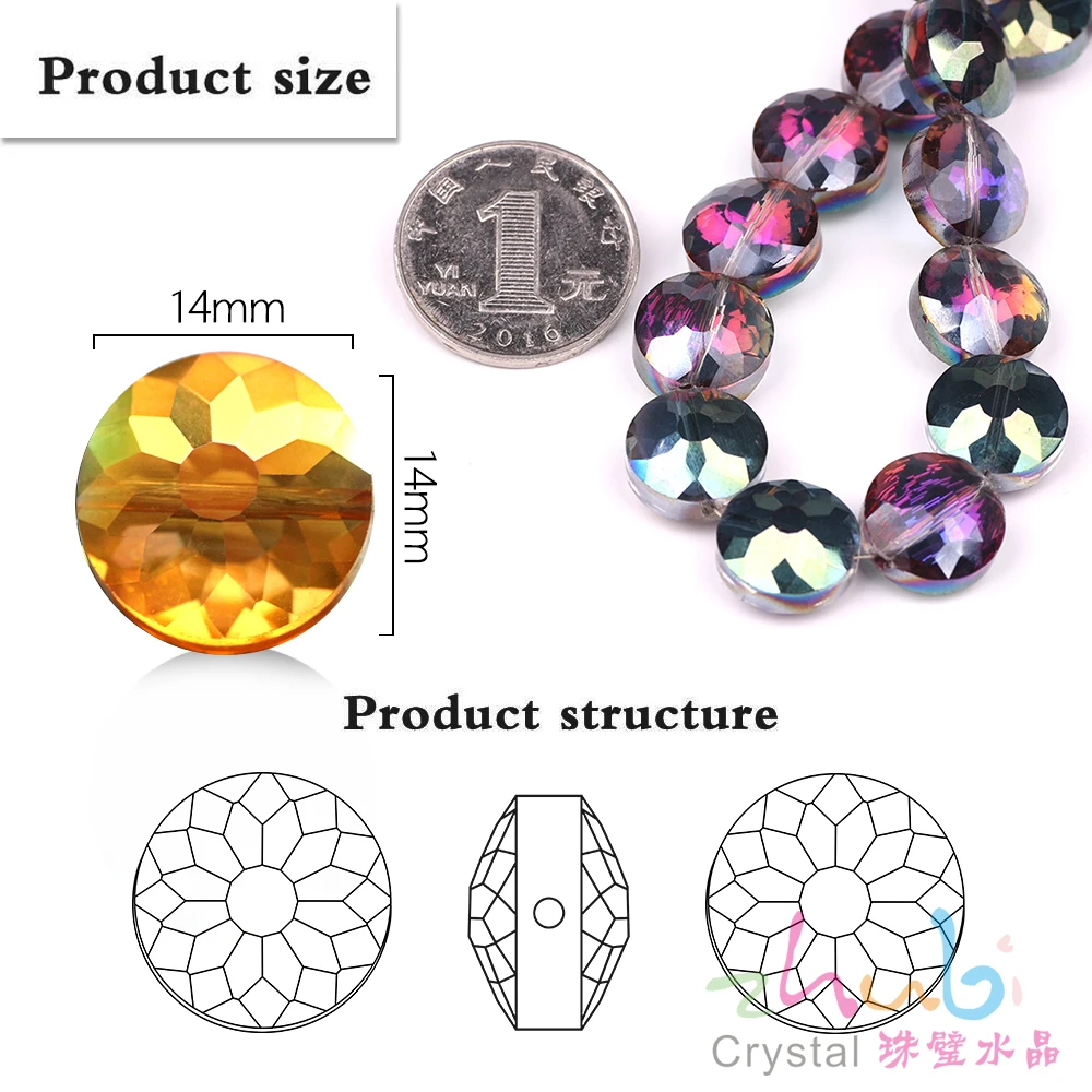 Czech Glass Round Stone Beads 14mm Faceted Crystal Flat Loose Beads DIY Making Lampwork Crystals Beads Wholesale