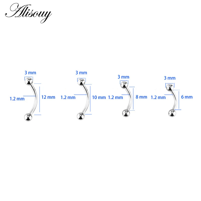 Alisouy 1PC 6/8/10/12mm 16G Surgical Steel 3mm Ball Eyebrow Piercing Curved Barbell Lip Ring Snug Daith Helix Rook Earring