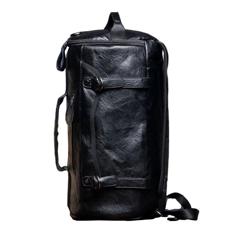 Imagem -03 - Mochila Multifunções de Couro pu para Homens Bolsas de Ombro de Grande Capacidade Cor Preta Sólida Bolsa de Viagem Masculina Mochila Escolar