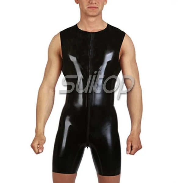 Black latex swimming suit rubber sleeveless jumpsuit for men's SUITOP