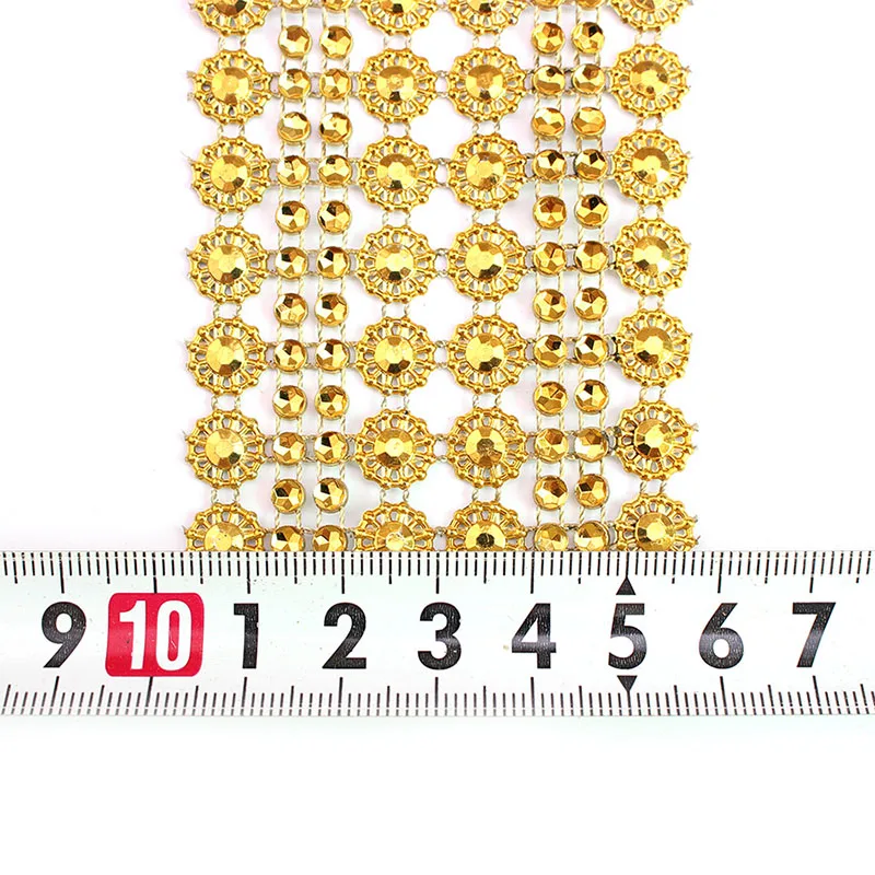 1Yard Bling Sun Flower Acrylic Mesh Roll Ribbon Chain Fabric Wrap Crystal Ribbons Tape Tulle Event Party Wedding DIY Decorations