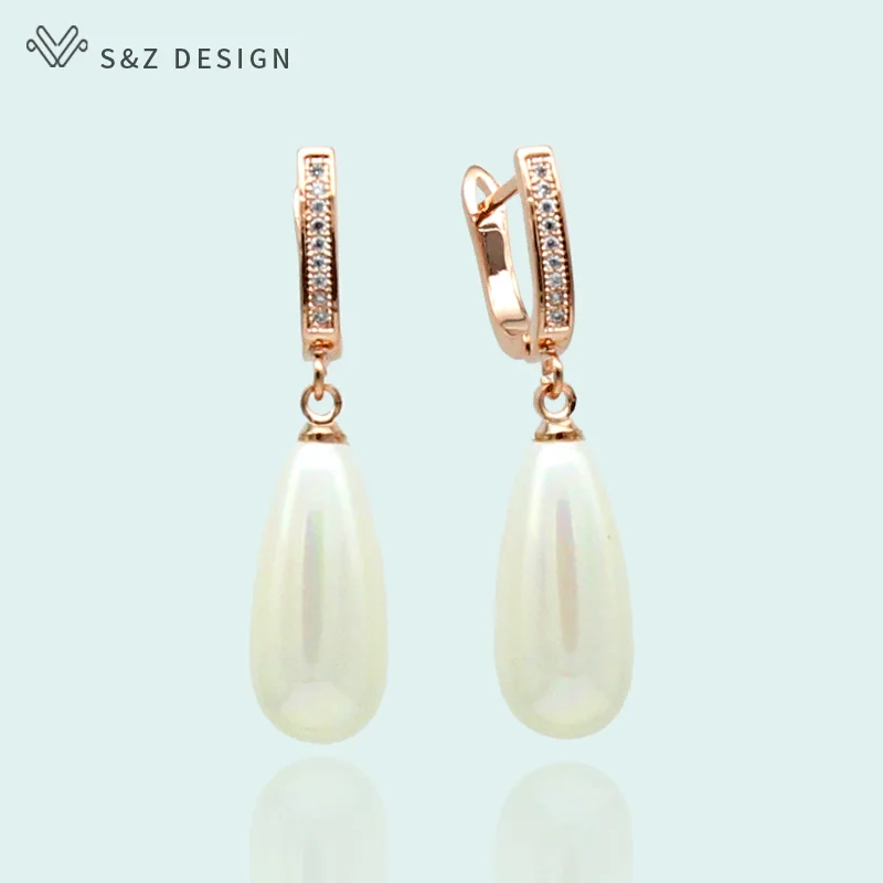 S&Z DESIGN New Imitation Pearls Multicolor Water Drop Long  Dangle Earrings For Women Fine 585 Rose Gold Color Jewelry