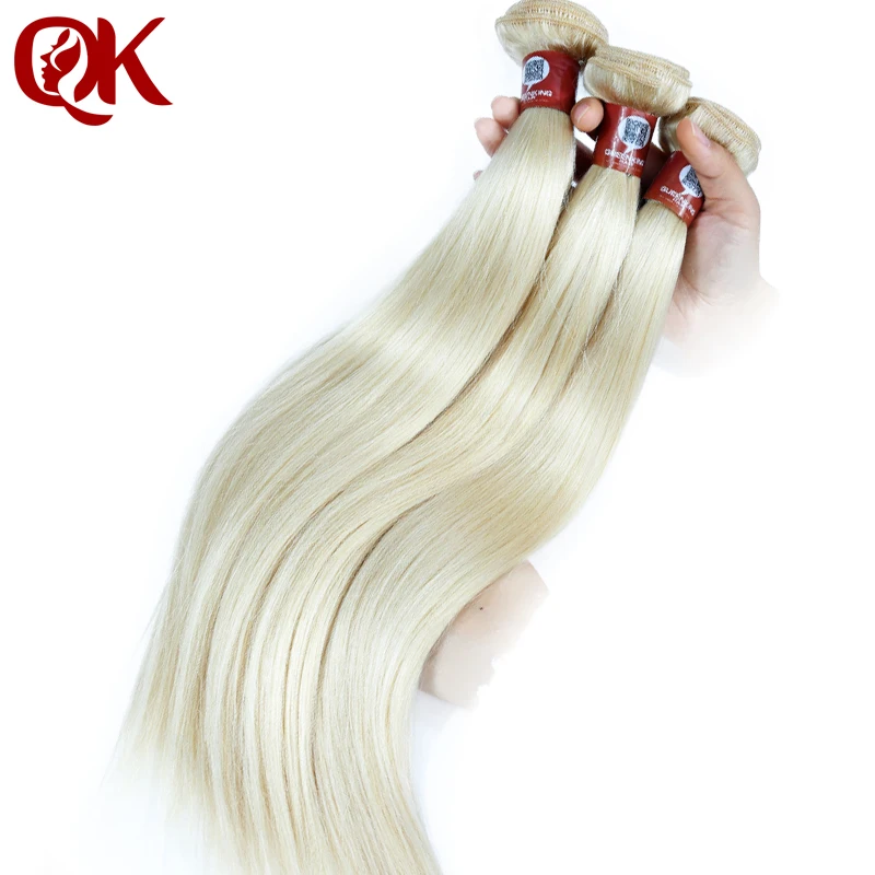 Queenking Haar Braziliaanse Steil Haar Bundels Weave Platinum Blonde #60 Kleur Remy Human Hair Extensions 12-28 Inch