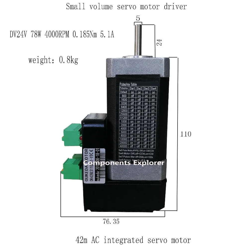 78W 4000rpm NEMA17 0.185Nm 42 AC integrated servo motor Small volume servo motor 42BLS110EC1-YT