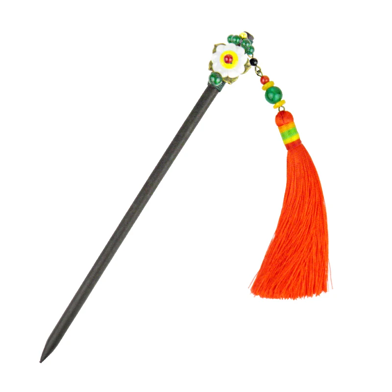 Handmade Ethnic Tassel Hair Sticks Headwear Vintage Women Hair Accessories Jewellery Chinese Costume Wooden Head Ornaments