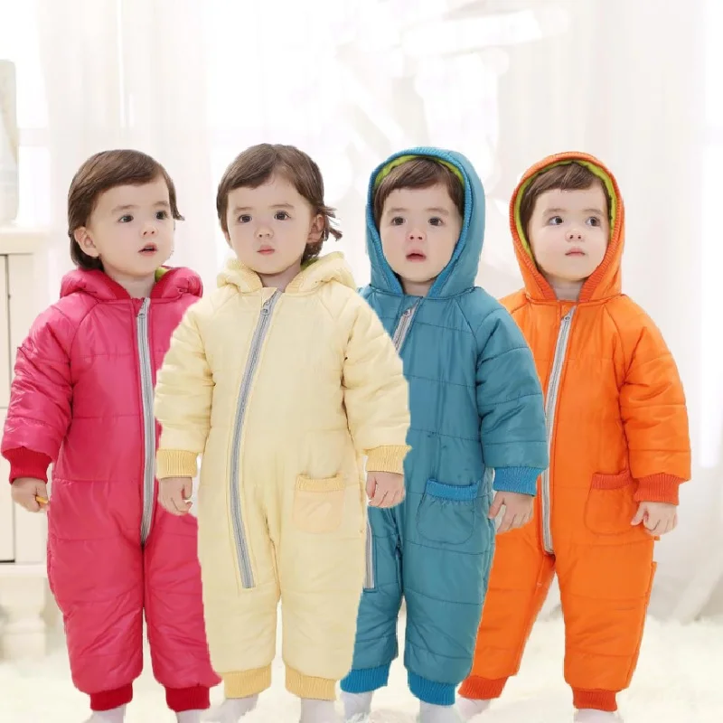 Winter Baby Rompers Snow Thick Baby Warmer Hooded Coats Baby Boys Rompers Newborn Fleece Jumpsuits Girls Outfits Down Jackets