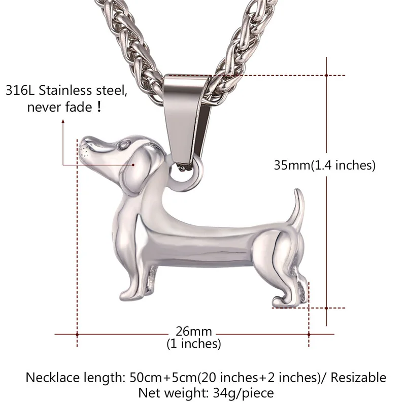 Starlord Animal Pet Dachshund Dog Necklace Pendant Sausage Dog Lover Stainless Steel/Gold Color Rope Collar For Men GP2462