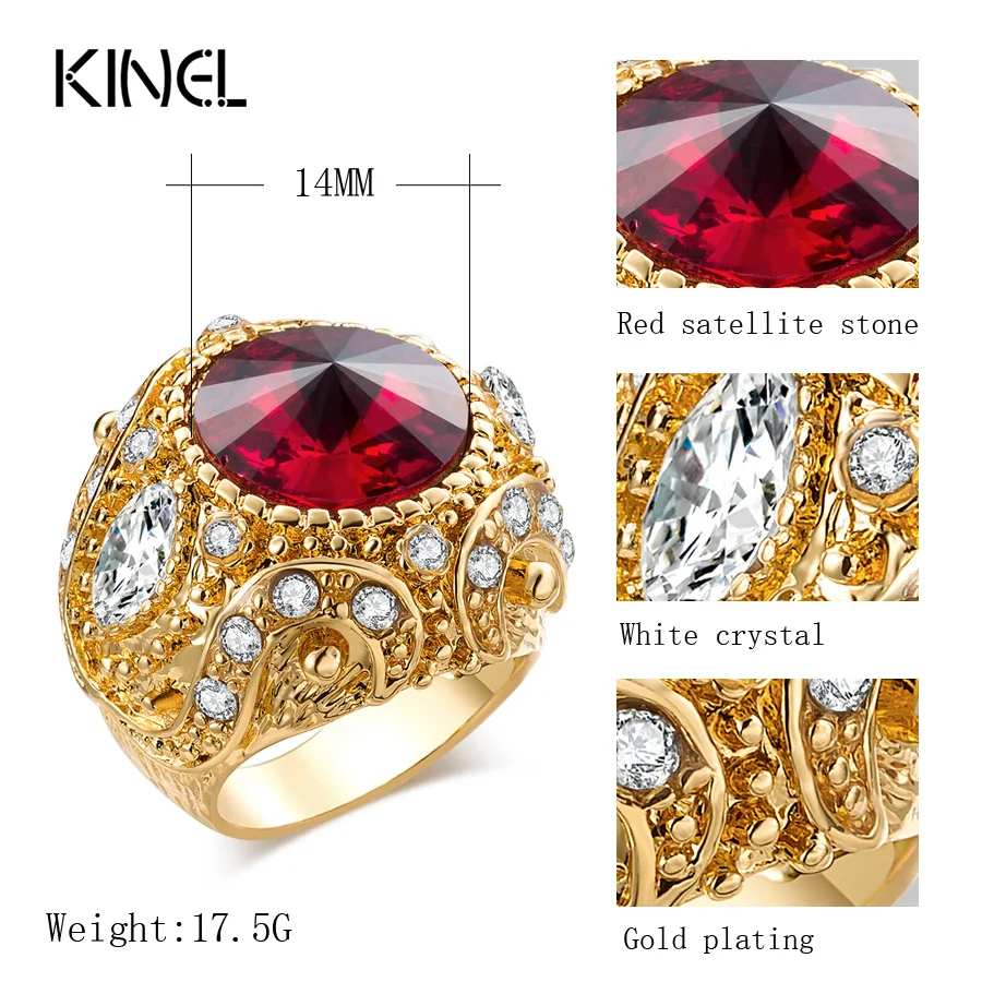 Kinel Luxury Charm Red Ring Gold Color Inlay Austrian Crystal Engagement Rings For Women Promise Christmas Gift 2017 Hot