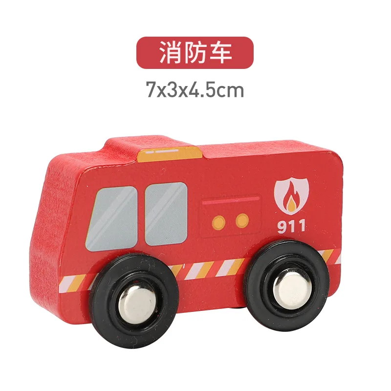 Children\'s Toy car magnetic wooden scene car fire truck car ambulance compatible wooden BR train children\'s toys W2