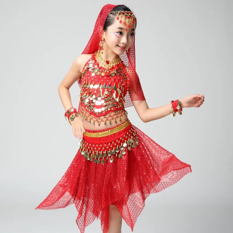 

Kids National Dance Clothing Children's Day Indian Belly Dance Professional Performance Practice Suit Girl Performing Set H4571