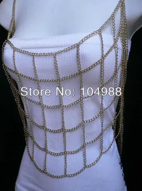 NEW DESIGN WOMEN GOLD/SILVER/GRAY SEXY NET MULTI-LAYERS CHAINS CLOTHING FASHION METAL CHAINS JEWELRY