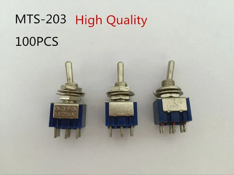 

100Pcs Blue MTS-203 6-Pin 6MM Mini DPDT ON-OFF-ON 6A 125VAC Toggle Switches