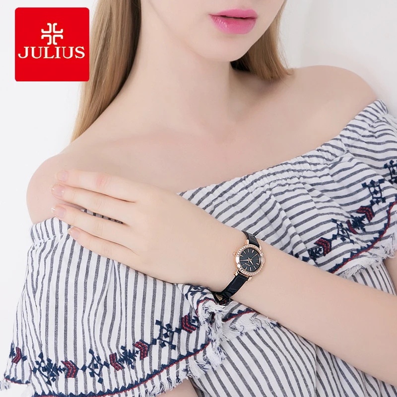 Julius New Designer Watch Korean Stylish Crystal Watch For Women Blue Modern Dress Clock Japan Made Movement Montre Hour JA-1079