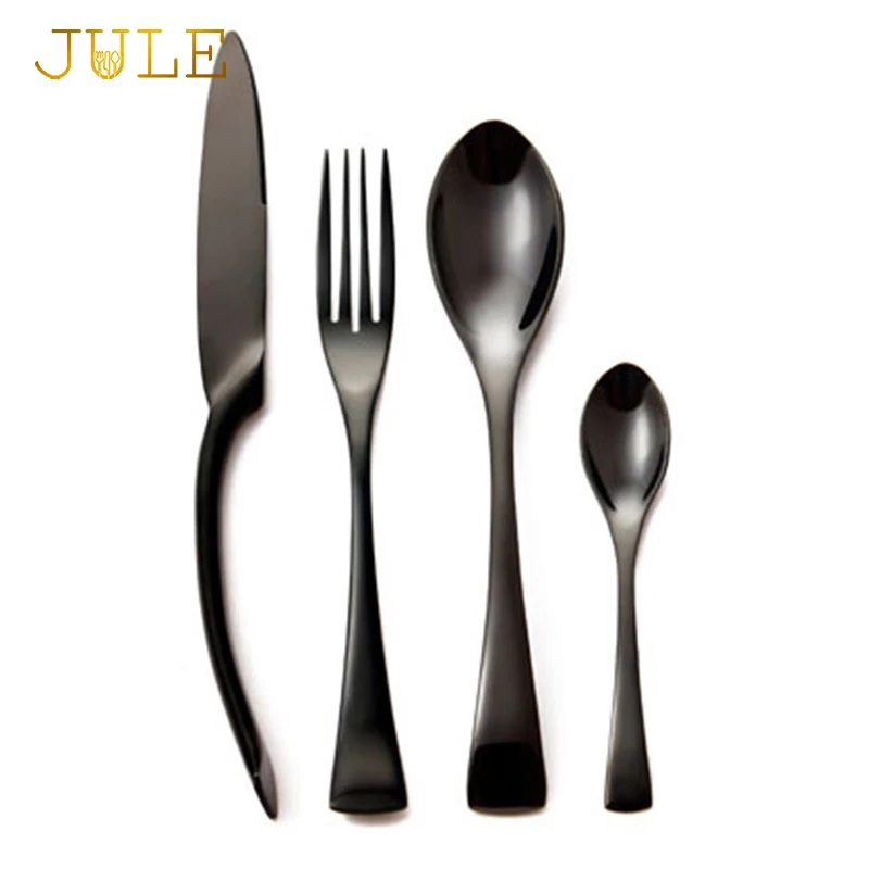 24PCS Black Kaya Cutlery Set 18/8 Stainless Steel Knife Fork Teaspoon Western Silverware Food Tableware Dinnerware Sets