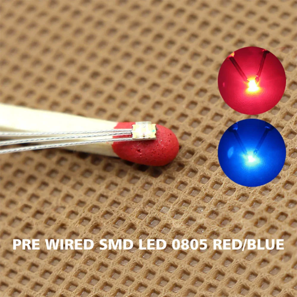 

DT0805RB 20pcs Pre-wired micro PTFE Wire Bi-color RED/BLUE SMD LED 0805 Lights